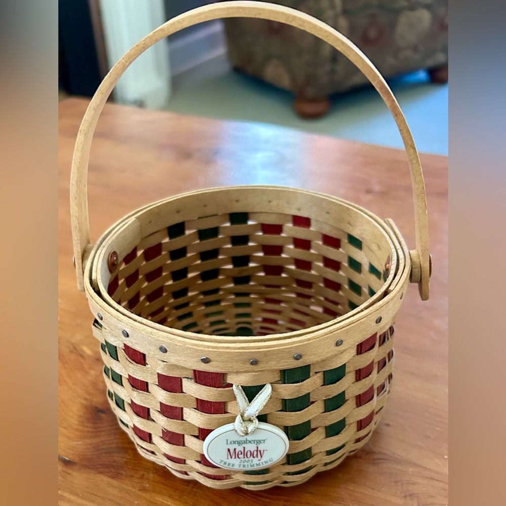 Longaberger Melody Basket with Red and Green Weave